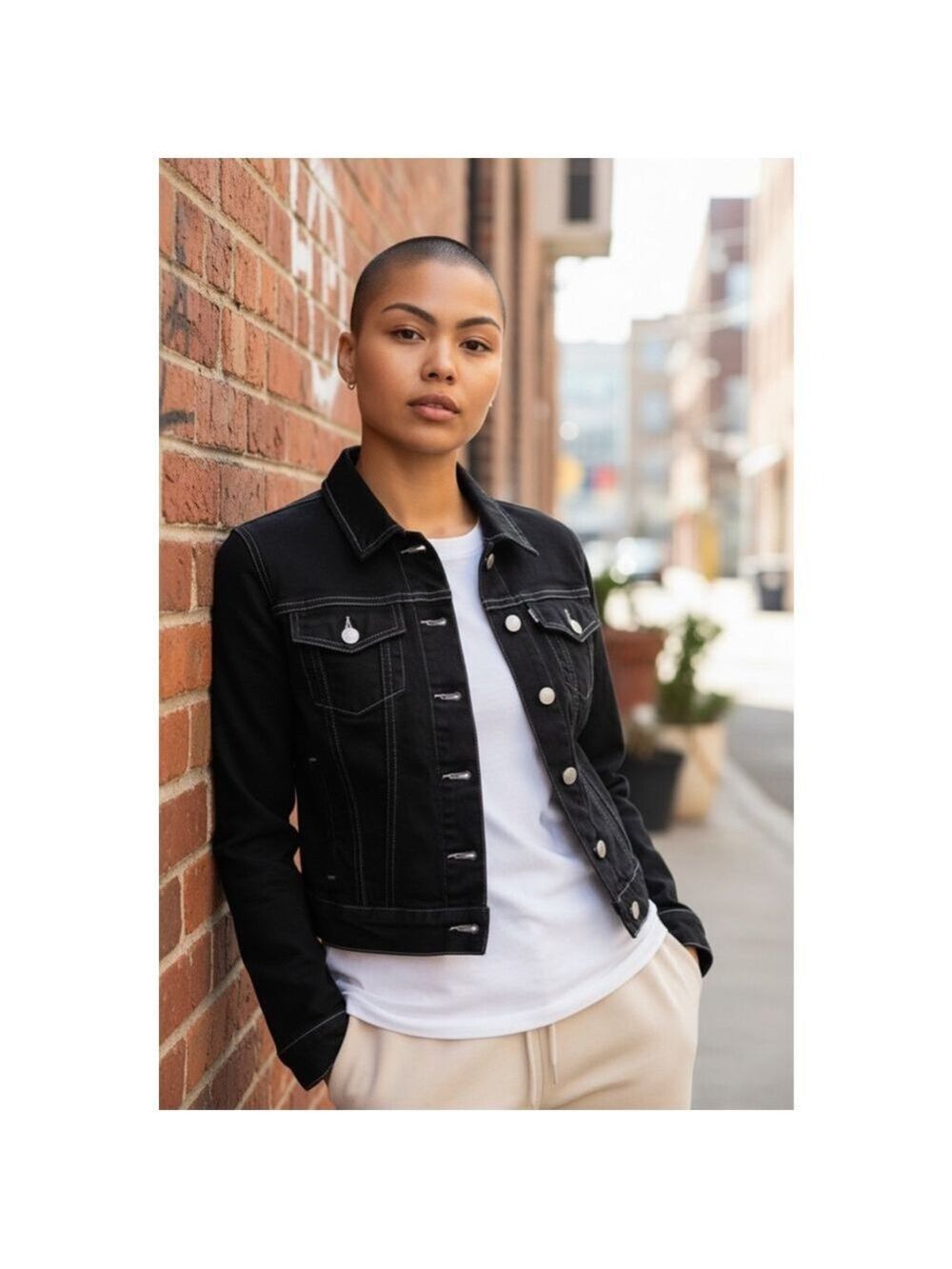 Levi's Type 1 Iconic Black Jean Jacket with White Stitching Size XS